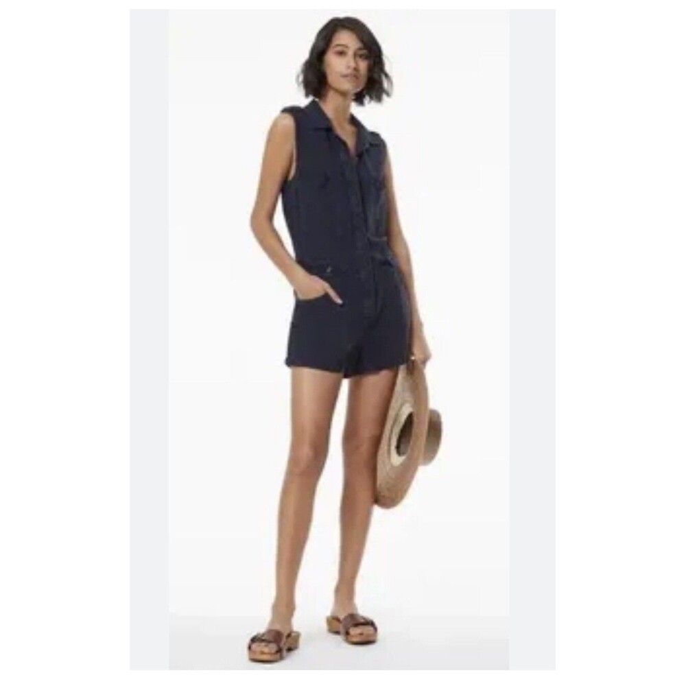 Young Fabulous and Broke YFB Hudson Romper Linen Blend Women L Short Sleeve @T